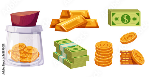 Money vector stack dollar cash pile currency flat set isolated on background. Vector graphic design illustration