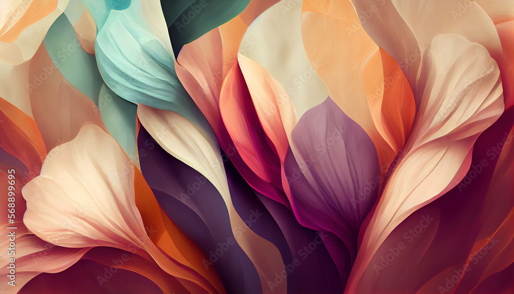Abstract gradient colored cloth flowers Petals Background. Wallpaper illustration. Generative Ai