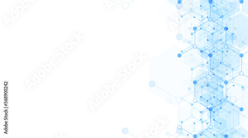 Hexagons pattern background. Genetic research, molecular structure. Chemical engineering. Concept of innovation technology. Used for design healthcare, science and medicine background