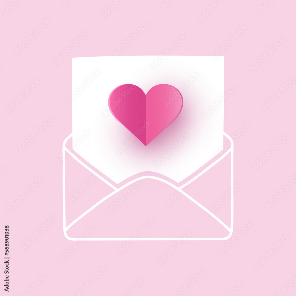 Paper cut hearts with envelope. Concept of a love message. Design for Valentine’s Day. Vector illustration Paper cut hearts with envelope. Concept of a love message. Design for Valentine’s Day. Vector illustration