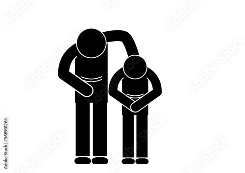 保護者と子供の謝罪ピクトグラム。親子で謝る。