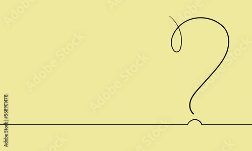 Question mark line art drawing on yellow background. Question mark outline. Vector illustration