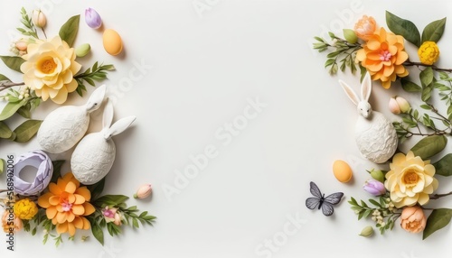 Easter background on white with  white copy space. Generative AI