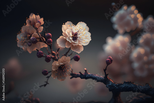 Nature's Beauty: A Spring Season Illustration of Colorful Plum Blossoms. Generative AI