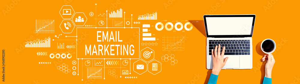 Email marketing with person using a laptop computer