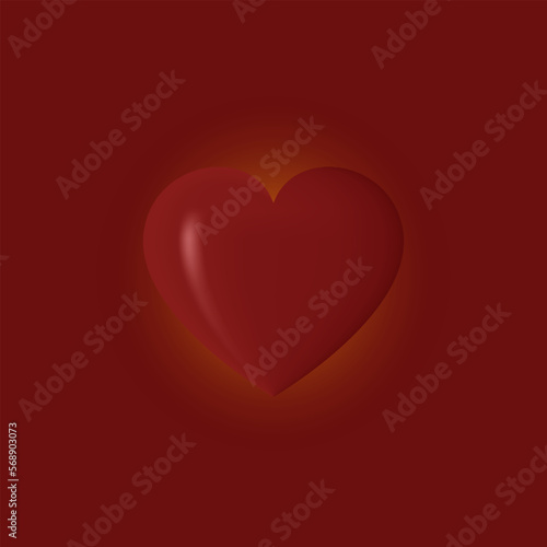 One red heart 3d icon. Symbol of love, romantic confession for Valentine's day. Simple, large heart shape. Element with glow for valentine for holiday. Vector illustration.