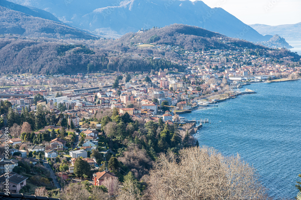 Aerial view of Luino and the Lake Maggiore