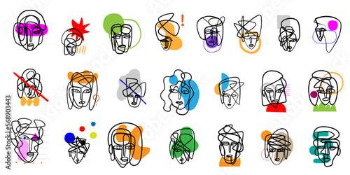 faces of people - drawn continuous line ,vector design element