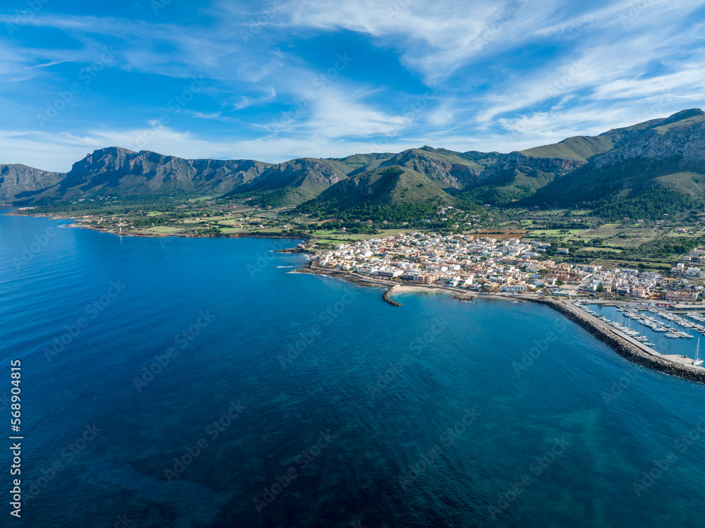 Aerial view, Colonia de Sant Pere near Betlem, Region Arta, Mallorca, Balearic Islands, Spain