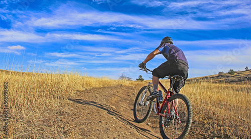 Mountain biker on the Marshall Mesa Trail  Boulder  Colorado