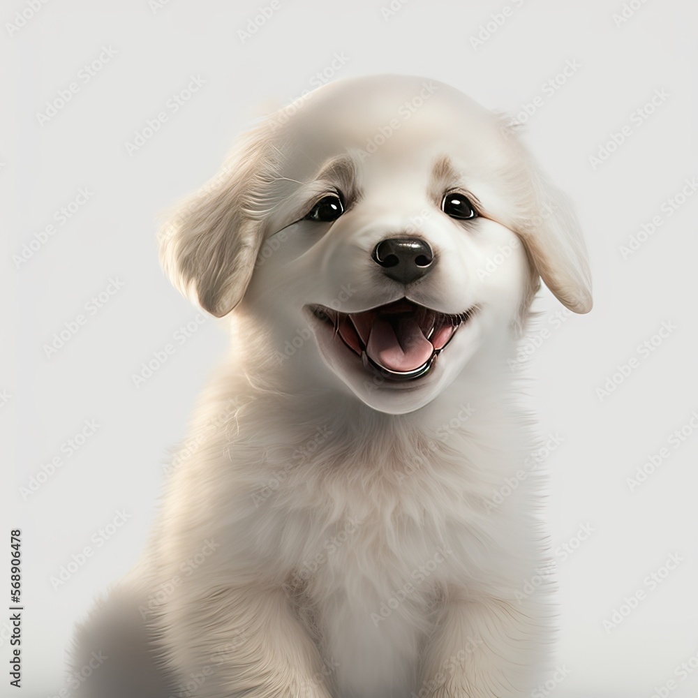 Close-up of a cute and funny dog smiling, isolated on white background.