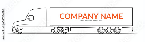 American road train silhouette, contour. Side view of the semi truck with the trailer. Vector illustration isolated on white background.