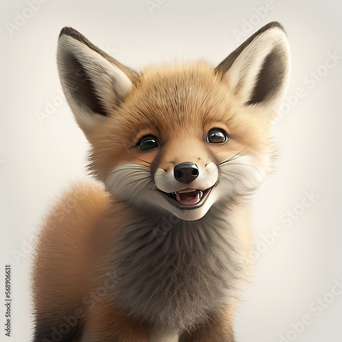 Close-up of a cute and funny fox smiling, isolated on white background.