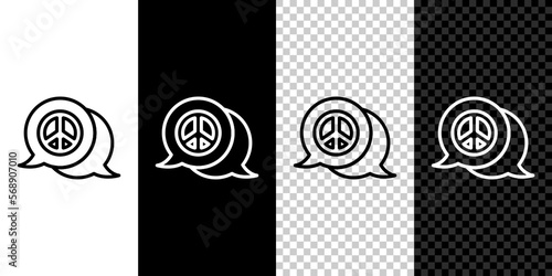 Set line Peace icon isolated on black and white, transparent background. Hippie symbol of peace. Vector