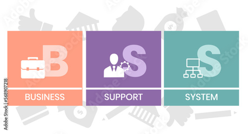 BSS - Business Support System acronym. business concept background. vector illustration concept with keywords and icons. lettering illustration with icons for web banner, flyer, landing page