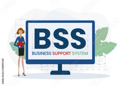 BSS - Business Support System acronym. business concept background. vector illustration concept with keywords and icons. lettering illustration with icons for web banner, flyer, landing page