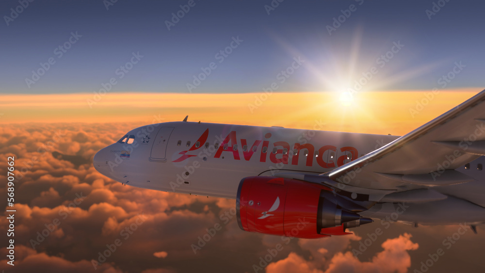 AirBus A320 Avianca flying over the amazing sunset, 6 Fev, 2023, El ...