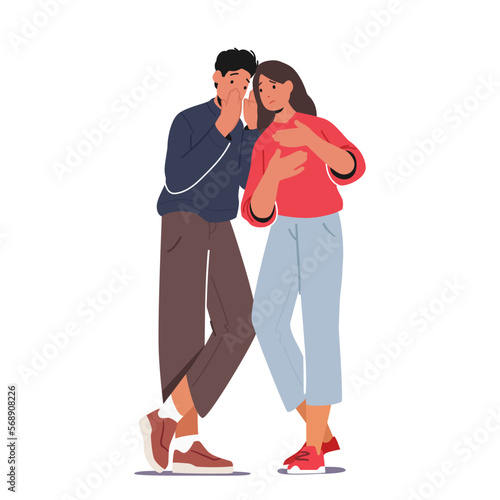 Secret Meetings, Gossip And Confidential Discussions Concept with Whispering Male and Female Character Share Rumors