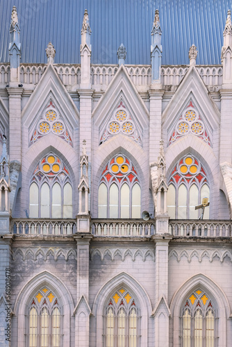 Exterior architecture of historic St. Philomena's Cathedral in Mysore, India