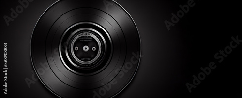 Vinyl record graphic illustration on black background with copy space. Generative AI