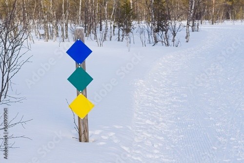 Markings for cross-country skiing in Bydalen in winter
