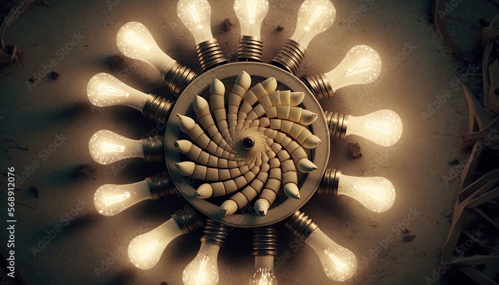 a circular light fixture with many lights on it's sides and a circular light bulb in the middle