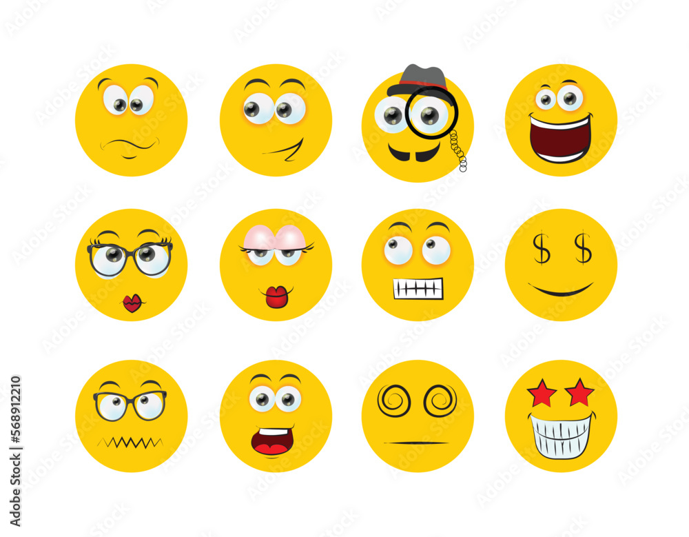 Round abstract comic Faces with various Emotions. Cartoon drawing style. Different colorful characters, Flat design. Hand drawn trendy Vector illustration. Round abstract comic Faces with various Emotions. Cartoon drawing style. Different colorful characters, Flat design. Hand drawn trendy Vector illustration.
