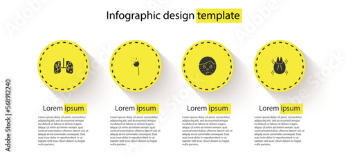 Set Lungs, Flower producing pollen, Face with psoriasis or eczema and Parasite mite. Business infographic template. Vector