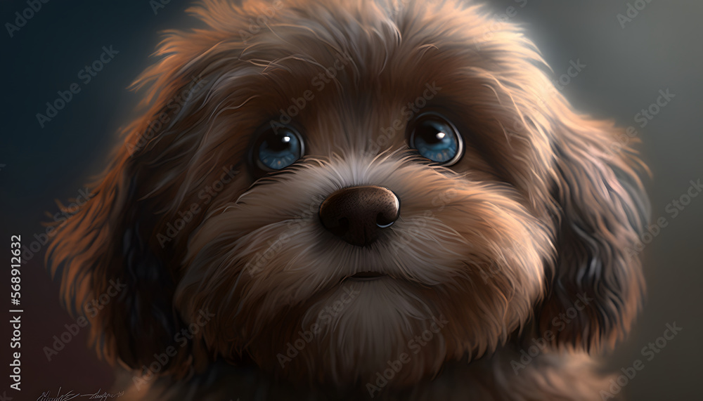 portrait of a puppy, cute brown dog digital illustration