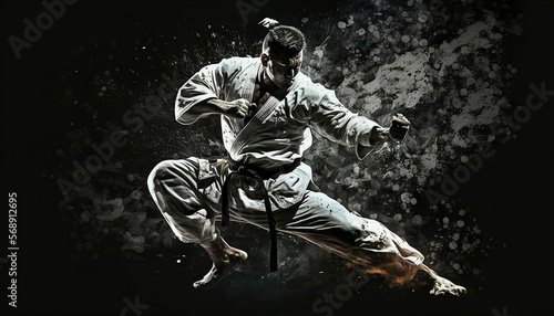 Karate master stance black and white