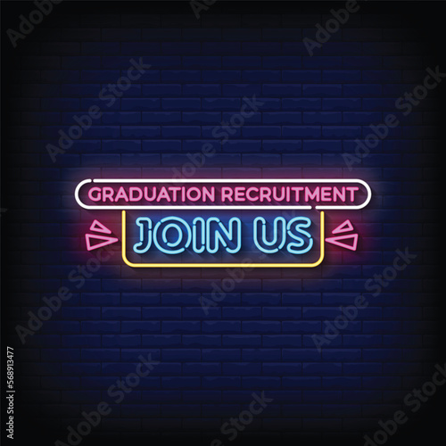 Neon Sign join us with brick wall background vector