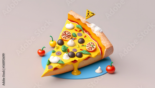 piece of pizza 3d rendering