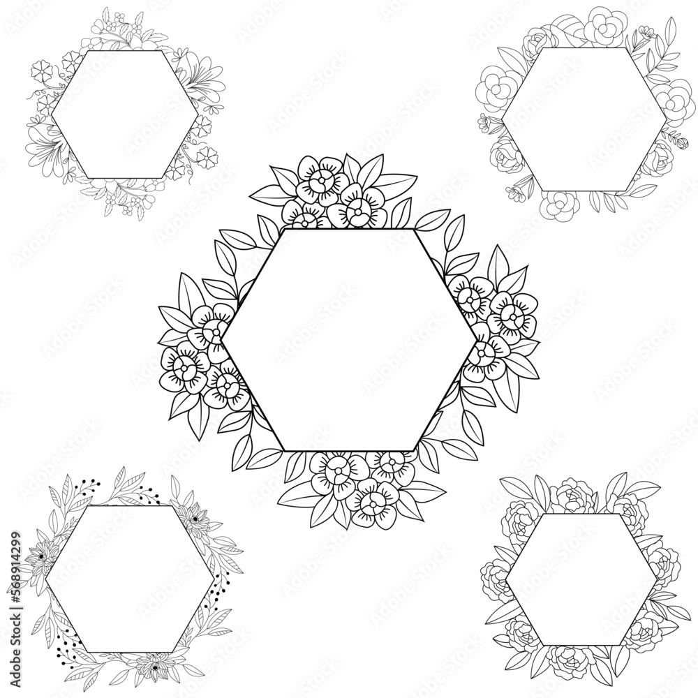 Flower Frame SVG, Hexagon Flower Frame SVG, Floral Frame cut File, Flower Monogram Frame, Floral