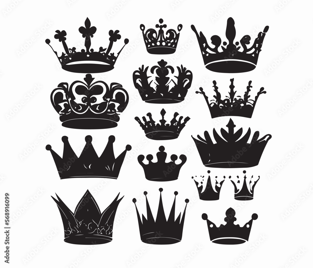 Vector collection of queen crown Silhouette isolated