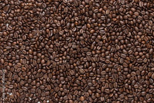 Background of coffee beans. Macro Photography of roasted coffee beans Robusta variety  used for Italian Espresso - Detailed Texture  High Resolution