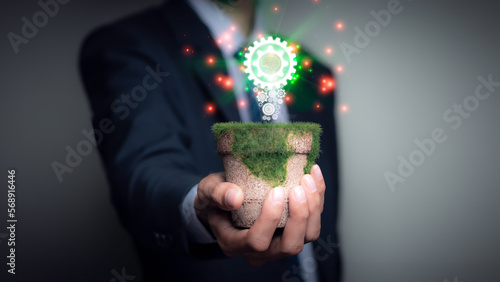 Businessman holding a light bulb, Creative new idea. Innovation, brainstorming, solution and inspiration concepts. imagination, creative thinking problem solving.