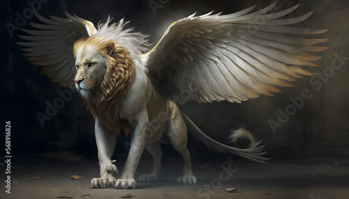 winged lion, griffin, chimera, 3d render digital illustration