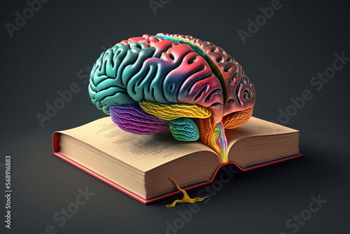 3d render book and colorful brain splash Brainstorm and inspire concept 3d illustration photo