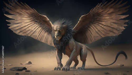 winged lion, griffin, chimera, 3d render digital illustration © Demencial Studies