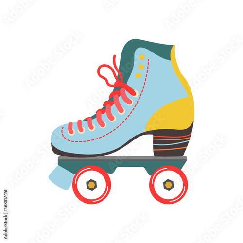 Classic nostalgic 80s-90s element in modern style flat. Hand drawn retro vector of quad roller skates, oldschool