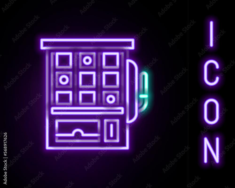 Glowing neon line Slot machine icon isolated on black background. Colorful outline concept. Vector Glowing neon line Slot machine icon isolated on black background. Colorful outline concept. Vector