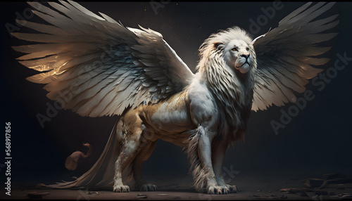 winged lion  griffin  chimera  3d render digital illustration