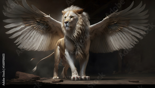 winged lion, griffin, chimera, 3d render, digital illustration photo
