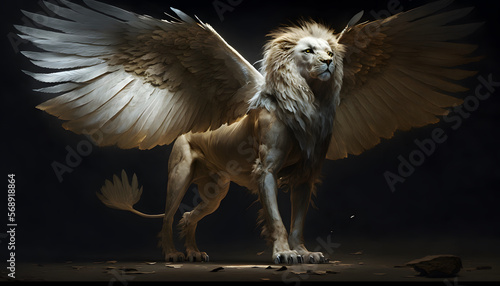 winged lion, griffin, chimera, 3d render, digital illustration