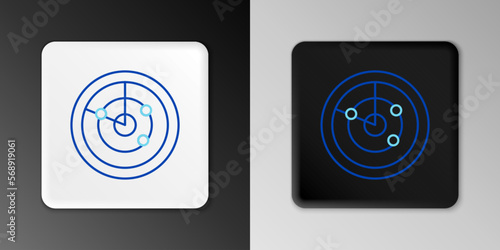Line Radar with targets on monitor in searching icon isolated on grey background. Search system. Navy sonar. Colorful outline concept. Vector