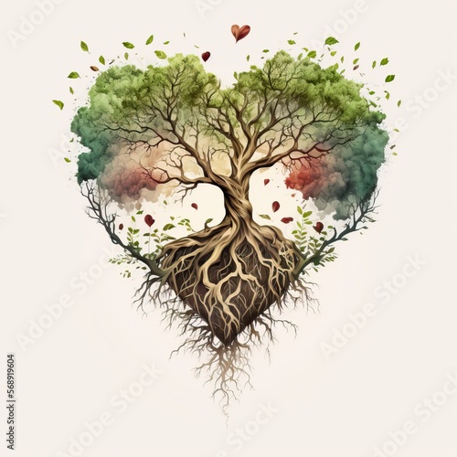 Heart shaped tree of life on light background, Valentine, Generative AI