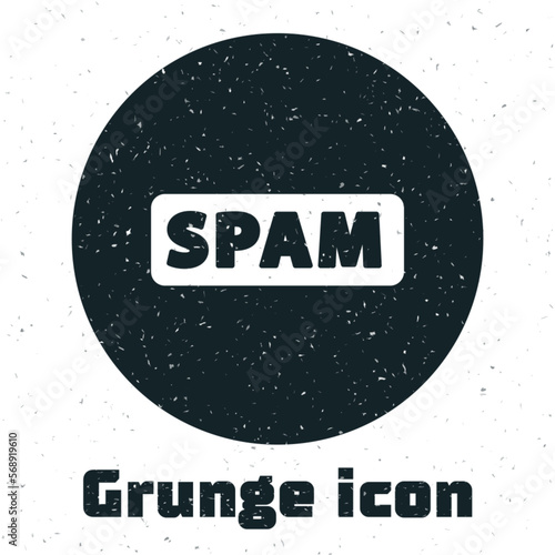 Grunge Spam icon isolated on white background. Monochrome vintage drawing. Vector