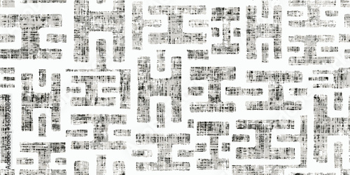 "Grey white gray abstract maze distressed geometric background. Hand drawn seamless pattern with bold square lines intricate vector background with brush strokes. Irregular maze and labyrinth"
https:/