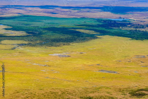 View of the Ngorongoro crater in Tanzania. Ngorongoro conservation area. African landscape. WIld nature photo