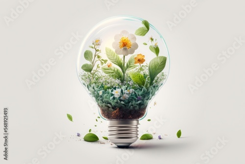 Light bulb with flower inside. Genrative AI #568925493